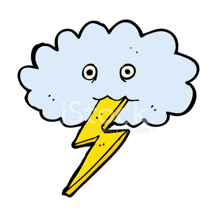 440x440 Cartoon Lightning Bolt And Cloud Stock Vector