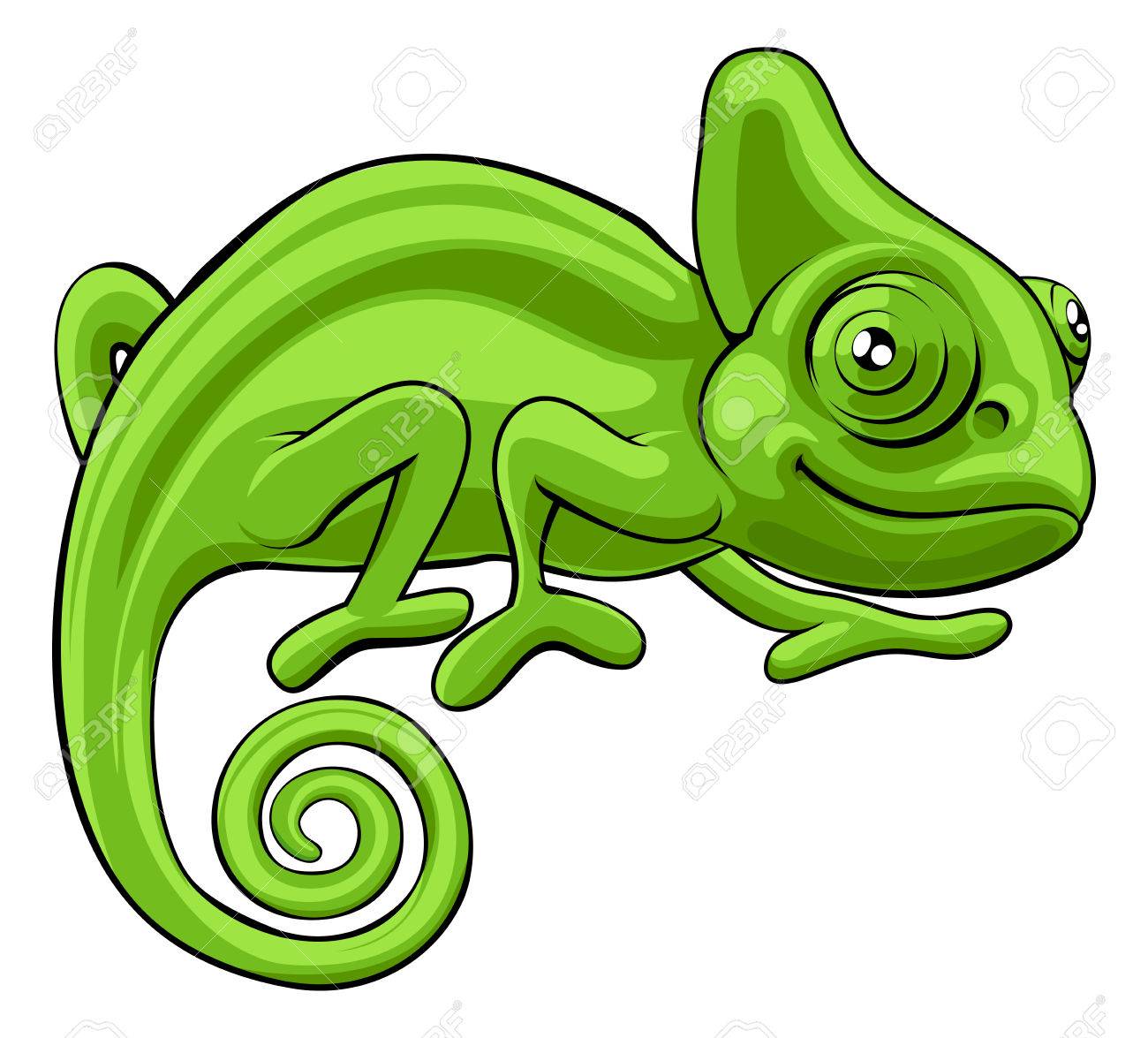 1300x1175 A Cute Green Chameleon Lizard Cartoon Character Royalty Free