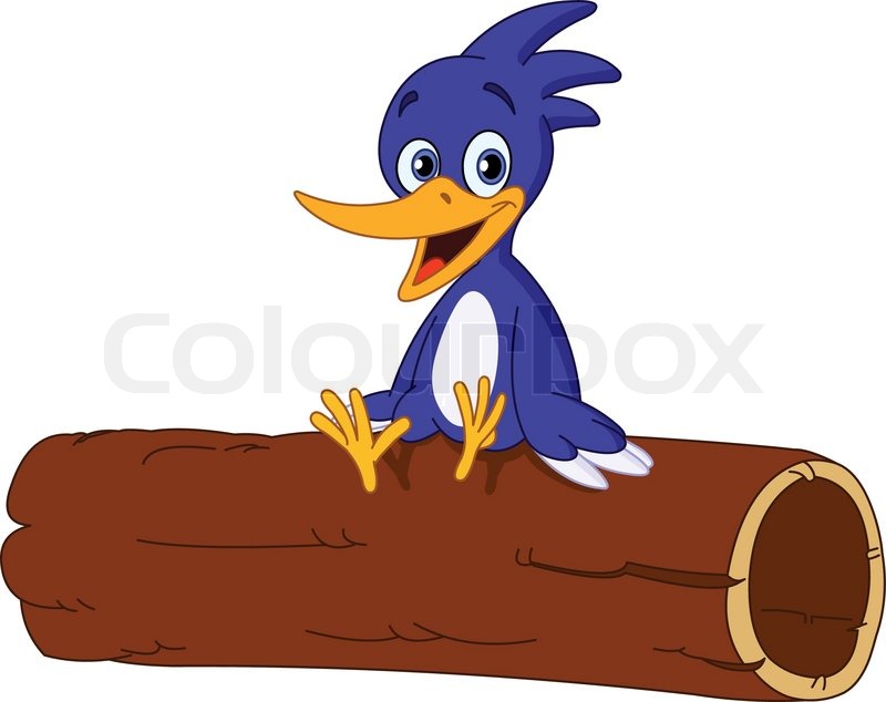 800x634 Cheerful Bird Sitting On A Log Stock Vector Colourbox