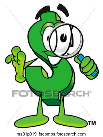 356x470 Clip Art Of Dollar Sign With Magnifying Glass Ms01p019