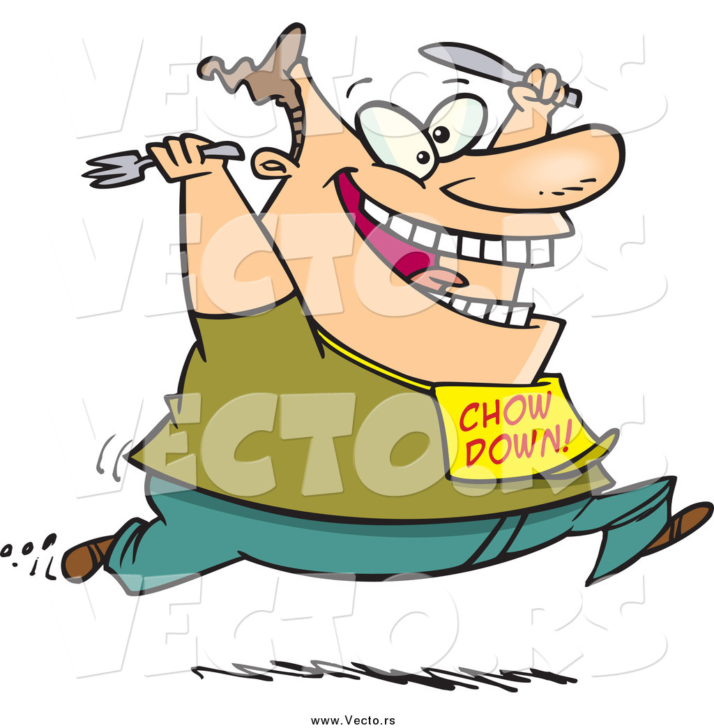 1024x1044 Vector Of A Cartoon Fat White Man Running For Food By Toonaday