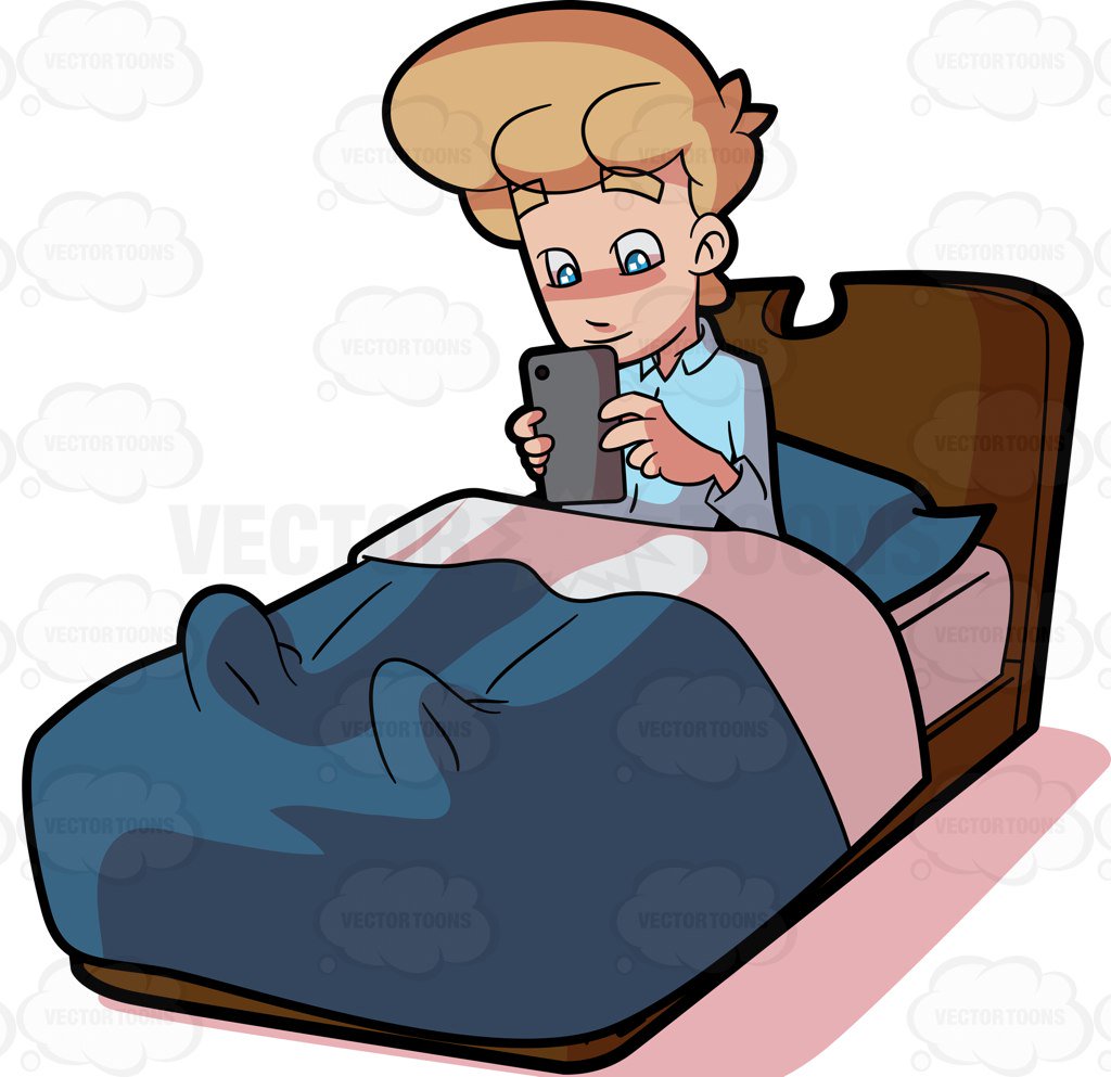 1024x993 A Man Texting In Bed Before Sleeping Cartoon Clipart