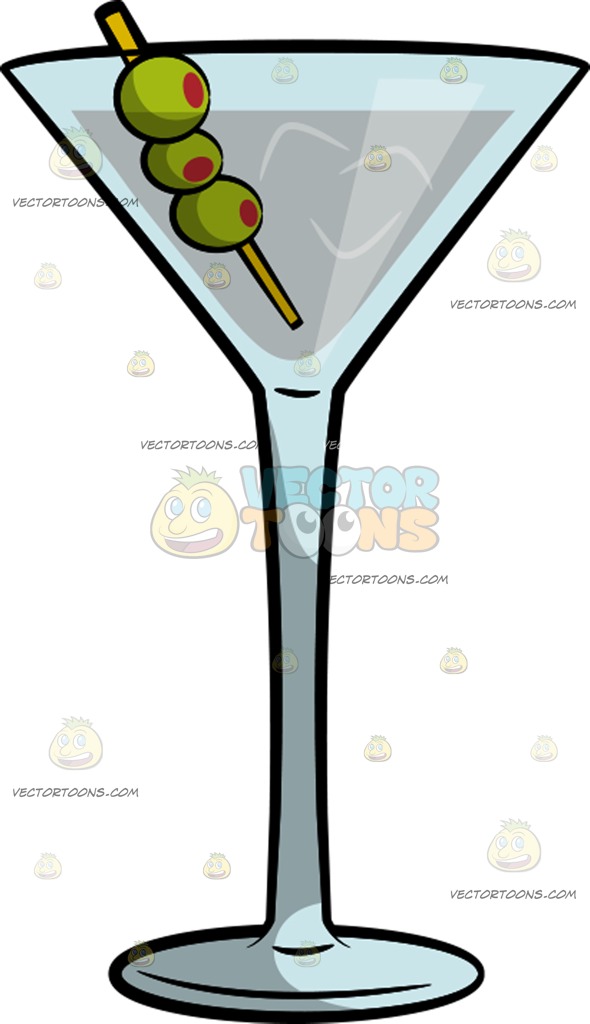 590x1024 A Dry Martini With Olives Cartoon Clipart