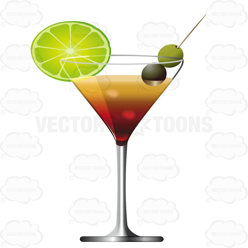 800x800 Martini Glass With Olives And A Slice Of Lime For Garnish Cartoon