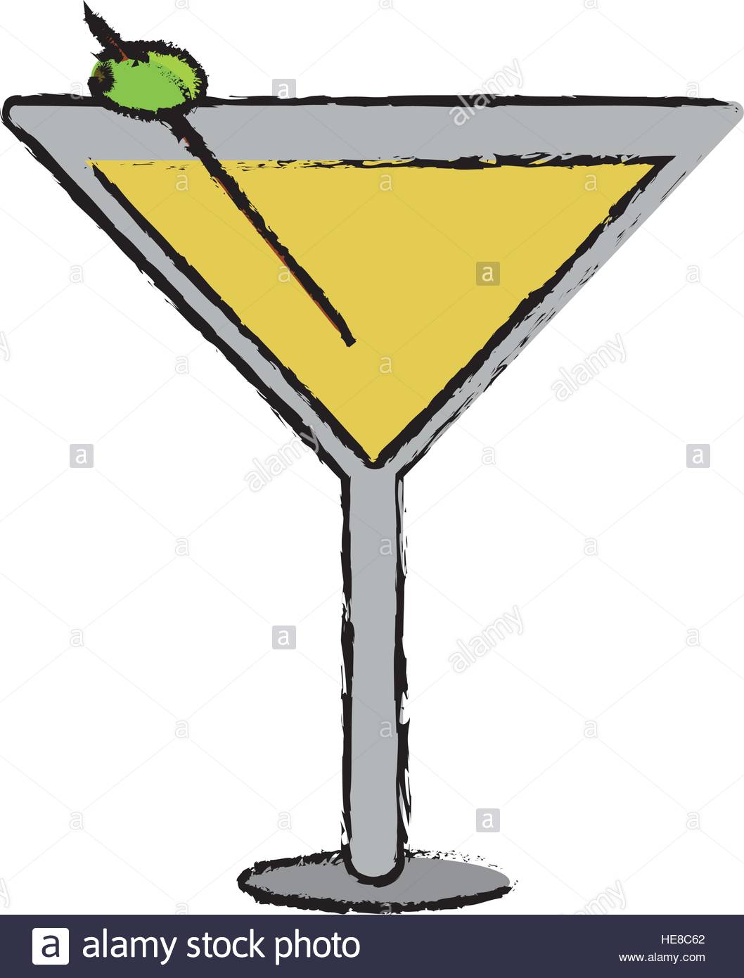 1058x1390 Drawing Glass Cocktail Martini With Olive Stock Vector Art