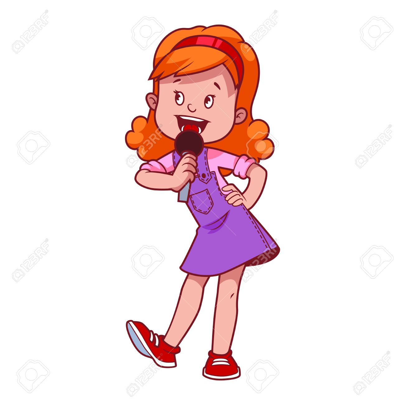 1300x1300 Girl Singing With Microphone. Clip Art Illustration On A White
