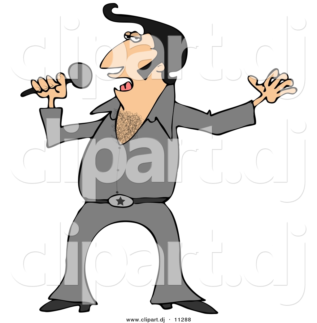 1024x1044 Vector Clipart Of A Cartoon Elvis Impersonator Singing With Mic By