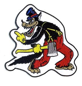 288x300 Big Bad Wolf Patch Middle Finger Wolfy Cartoon With Axe Retro