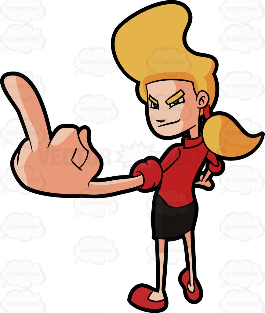 868x1024 A Mischievous Woman Sticking Up Her Middle Finger Cartoon Clipart