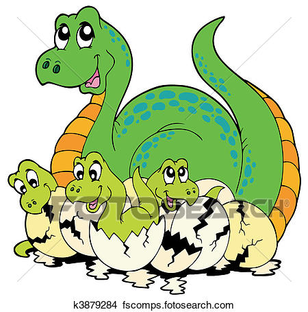450x455 Clipart Of Dinosaur Mom With Cute Babies K3879284