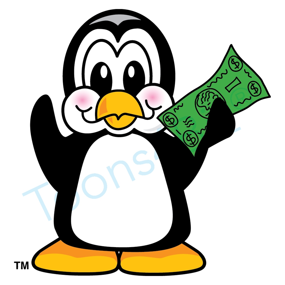 1000x1000 Penguin Holding Money Clip Art