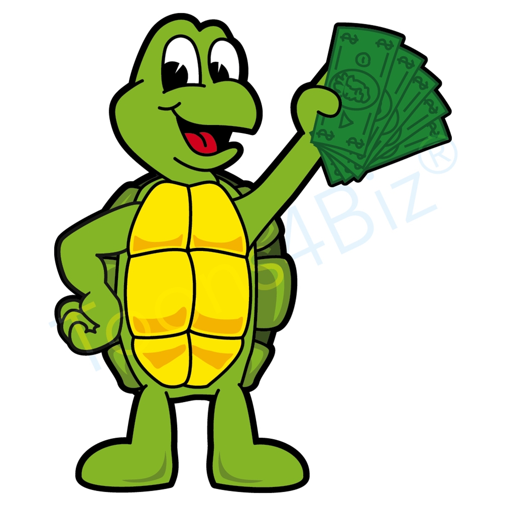 1000x1000 Turtle Mascot Holding Money Clip Art Graphic