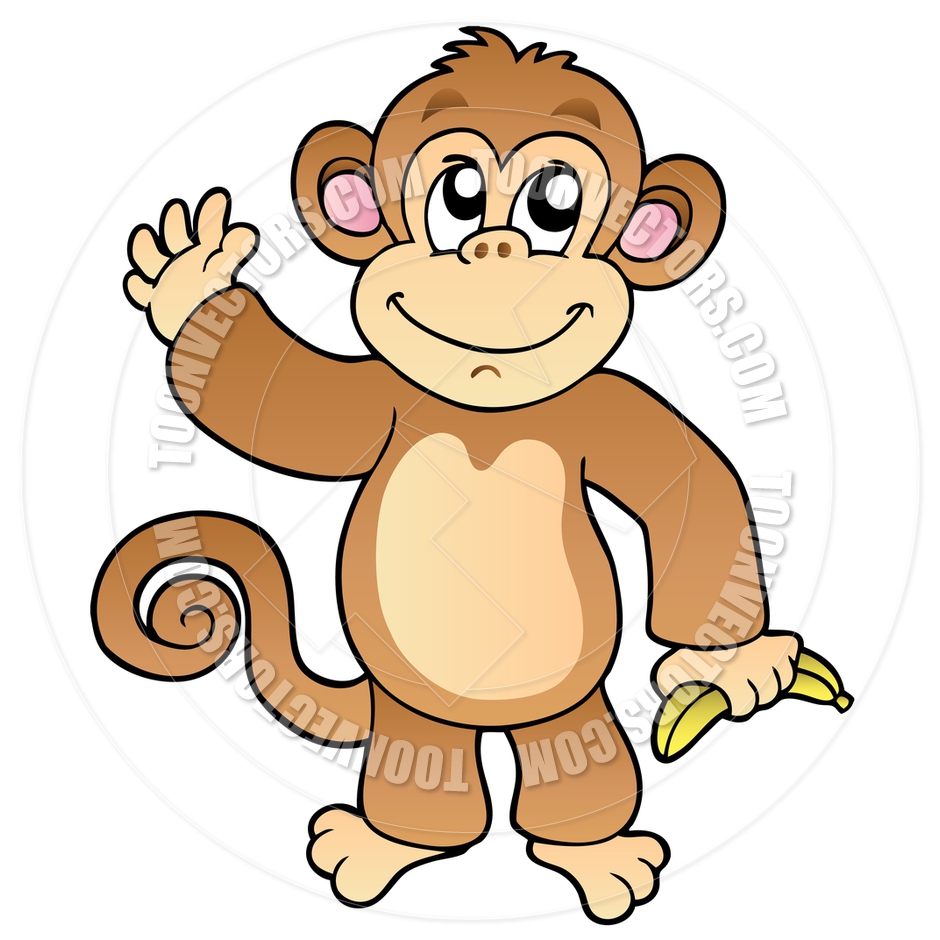 940x940 Cartoon Waving Monkey With Banana By Clairev Toon Vectors Eps