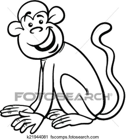 424x470 Clipart Of Funny Monkey Cartoon Coloring Page K21944081