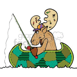 300x300 Royalty Free Moose In A Canoe Fishing 143863 Vector Clip Art Image