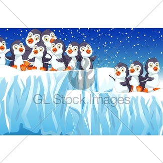 325x325 Funny Penguins Cartoon With Snow Mountain Background Gl Stock Images