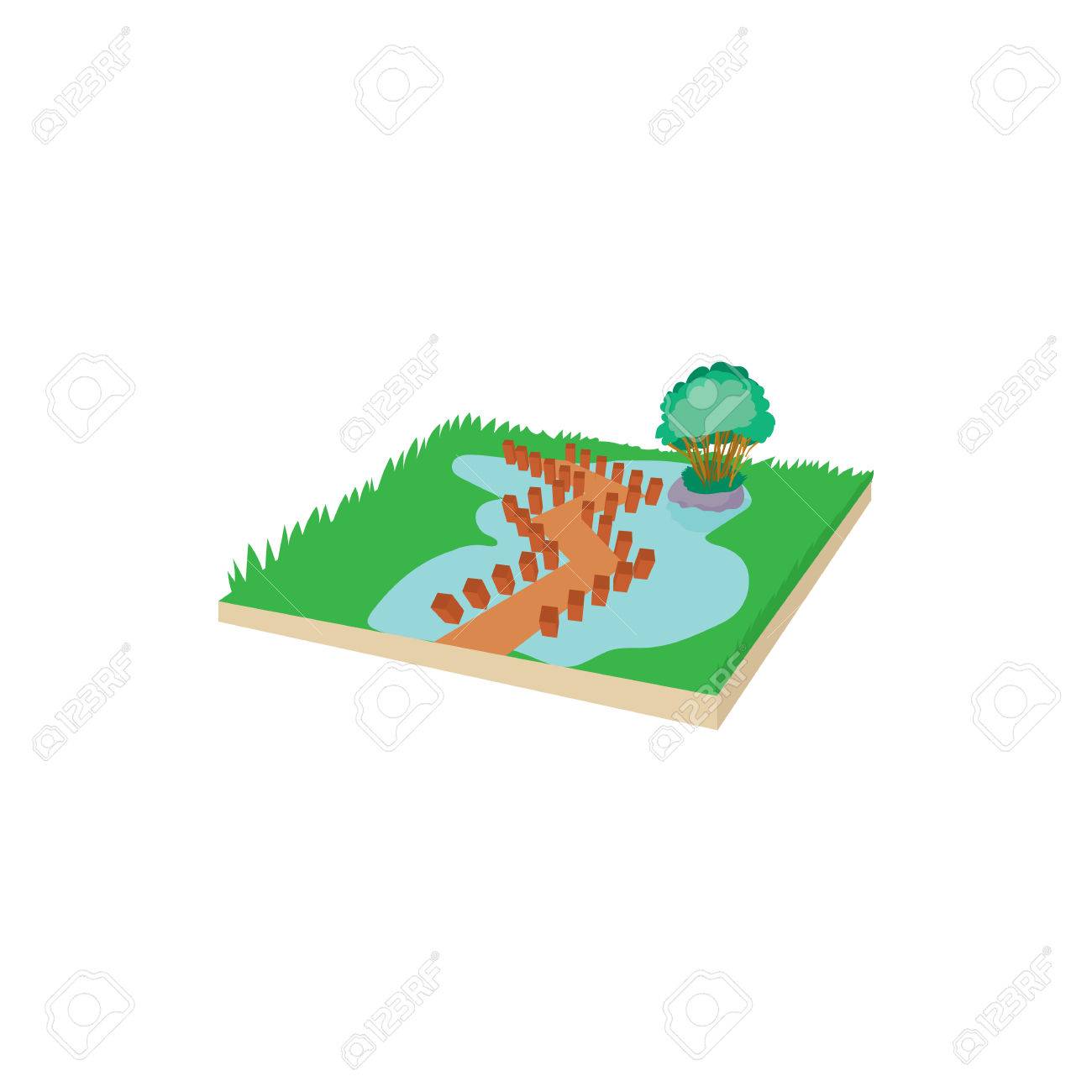 1300x1300 Wooden Bridge On A Mountain Lake Icon In Cartoon Style On A White