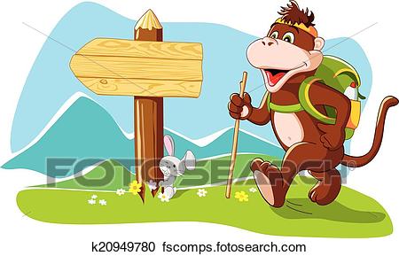 450x289 Clipart Of Funny Monkey Hiker In Mountains K20949780