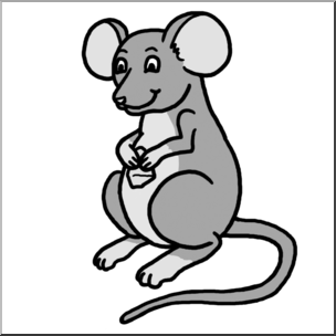 304x304 Clip Art Cartoon Mouse With Cheese Grayscale I