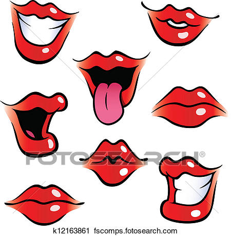 450x459 Clipart Of Cartoon Female Mouths With Glossy Lips K12163861