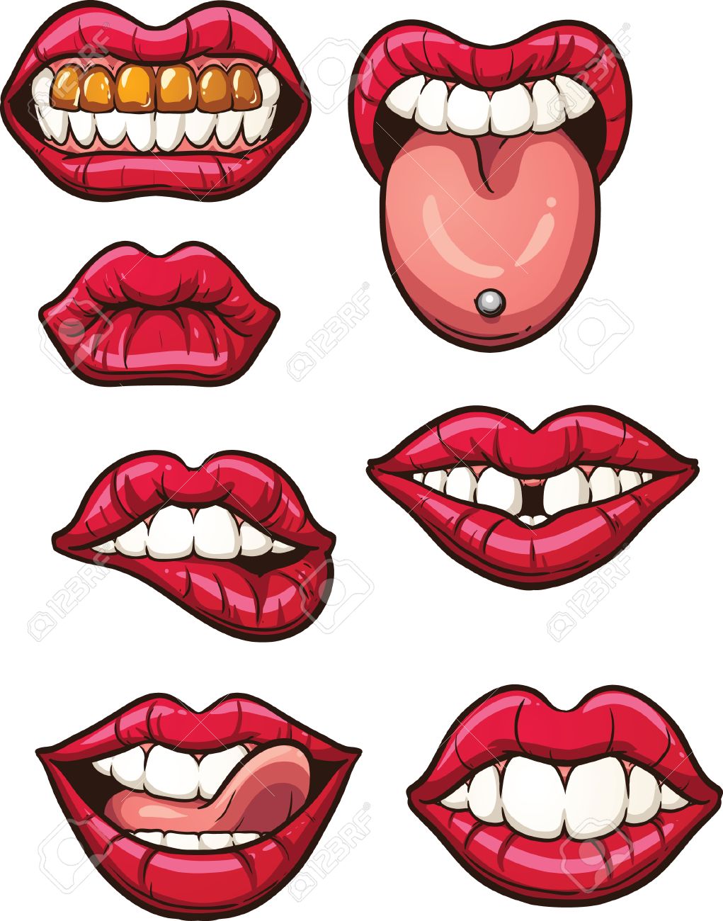 1021x1300 Cartoon Lips. Vector Clip Art Illustration With Simple Gradients