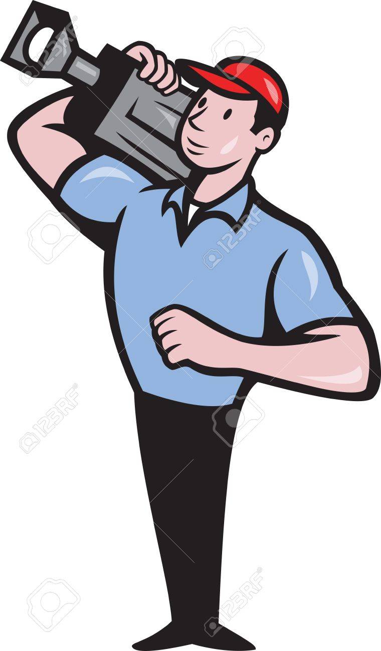 760x1300 Illustration Of A Cameraman Film Crew Carrying Video Movie Camera
