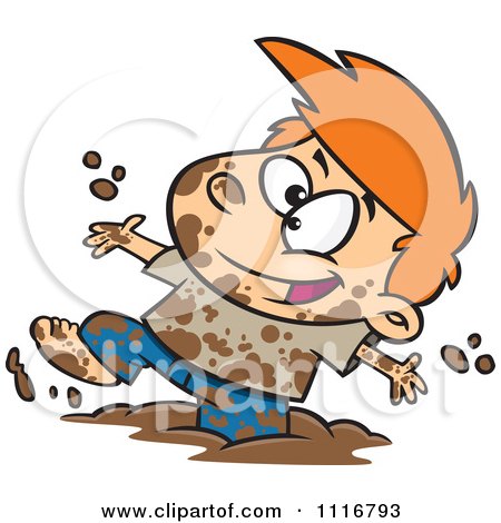 450x470 Cartoon Of A Boy Having Fun Playing In Mud