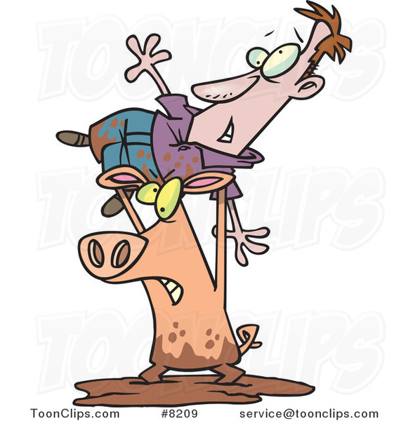 581x600 Cartoon Pig Wrestling A Guy In The Mud