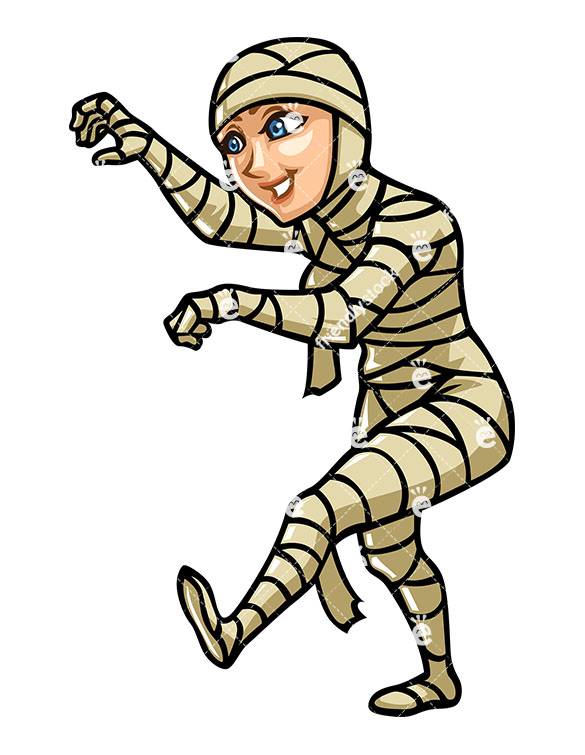 585x755 Cute Woman In Mummy Costume Trying To Scare Somebody Vector