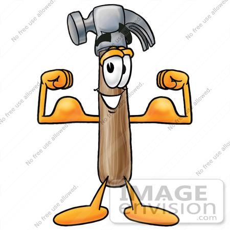 450x450 Clip Art Graphic Of A Hammer Tool Cartoon Character Flexing His
