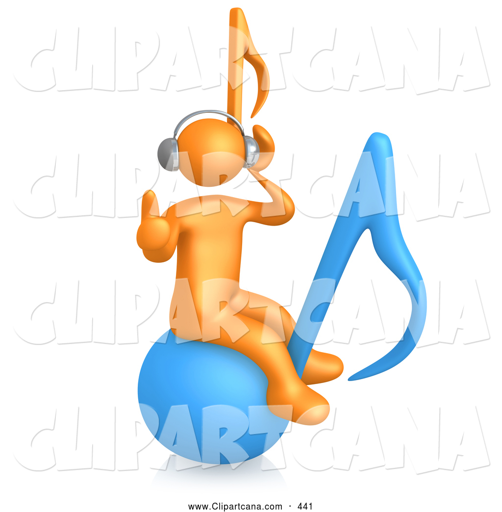 1024x1044 Cartoon Clip Art Of An Orange Man Wearing Headphones And Listening