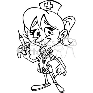 300x300 Royalty Free Female Nurse Cartoon Character In Black And White
