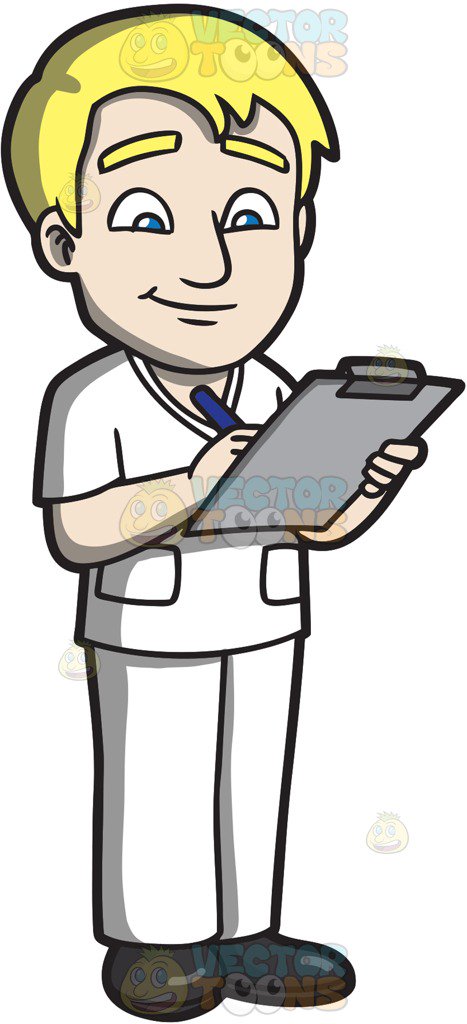 467x1024 A Male Nurse Writing On A Clipboard Cartoon Clipart