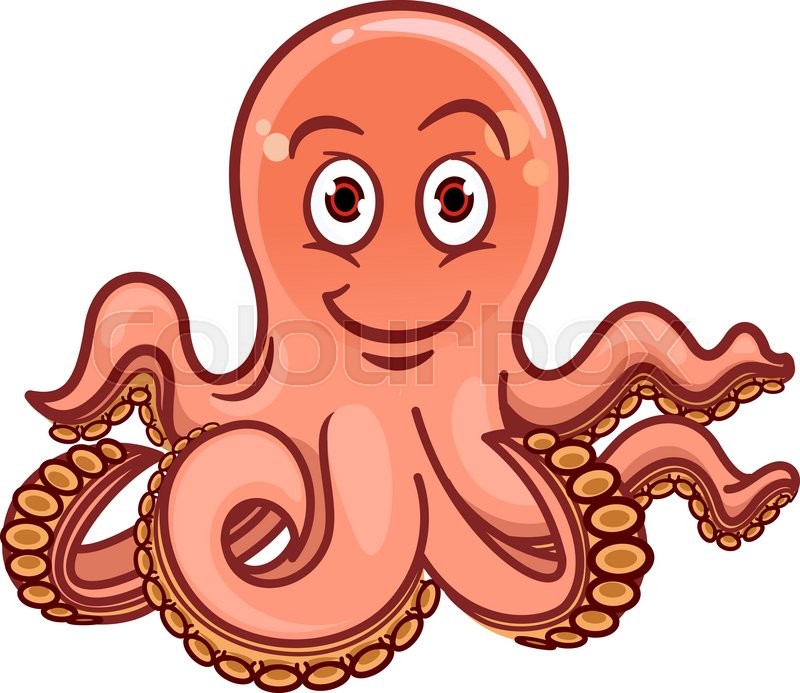 800x693 Cartoon Childish Illustration Of Pink Octopus Resting On Sea
