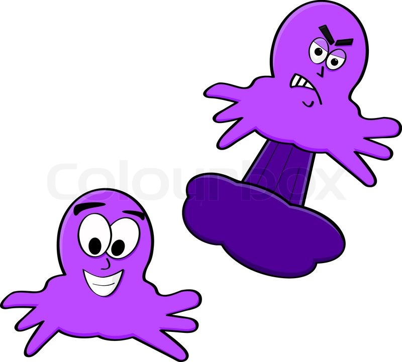 800x721 Cartoon Illustration Showing A Happy And An Angry Octopus Stock