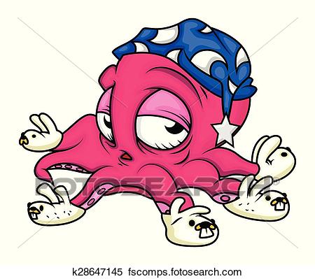 450x399 Clipart Of Cartoon Octopus Going To Sleep K28647145