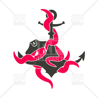 400x400 Pirate Cartoon Octopus And Anchor Vector Clipart Image