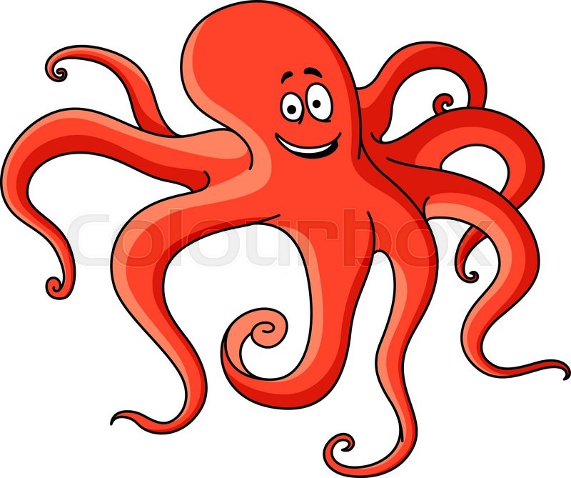 800x669 Red Cartoon Octopus With Long Tentacles Hunting On The Bottom