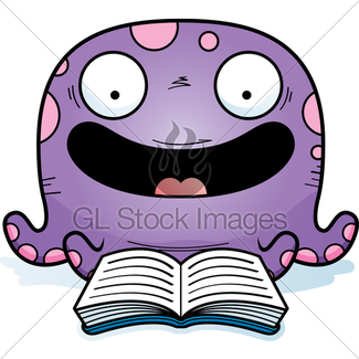 325x325 Cartoon Octopus Reading Gl Stock Images