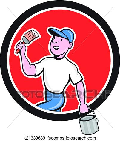402x470 Clip Art Of House Painter Holding Paintbrush Bucket Cartoon