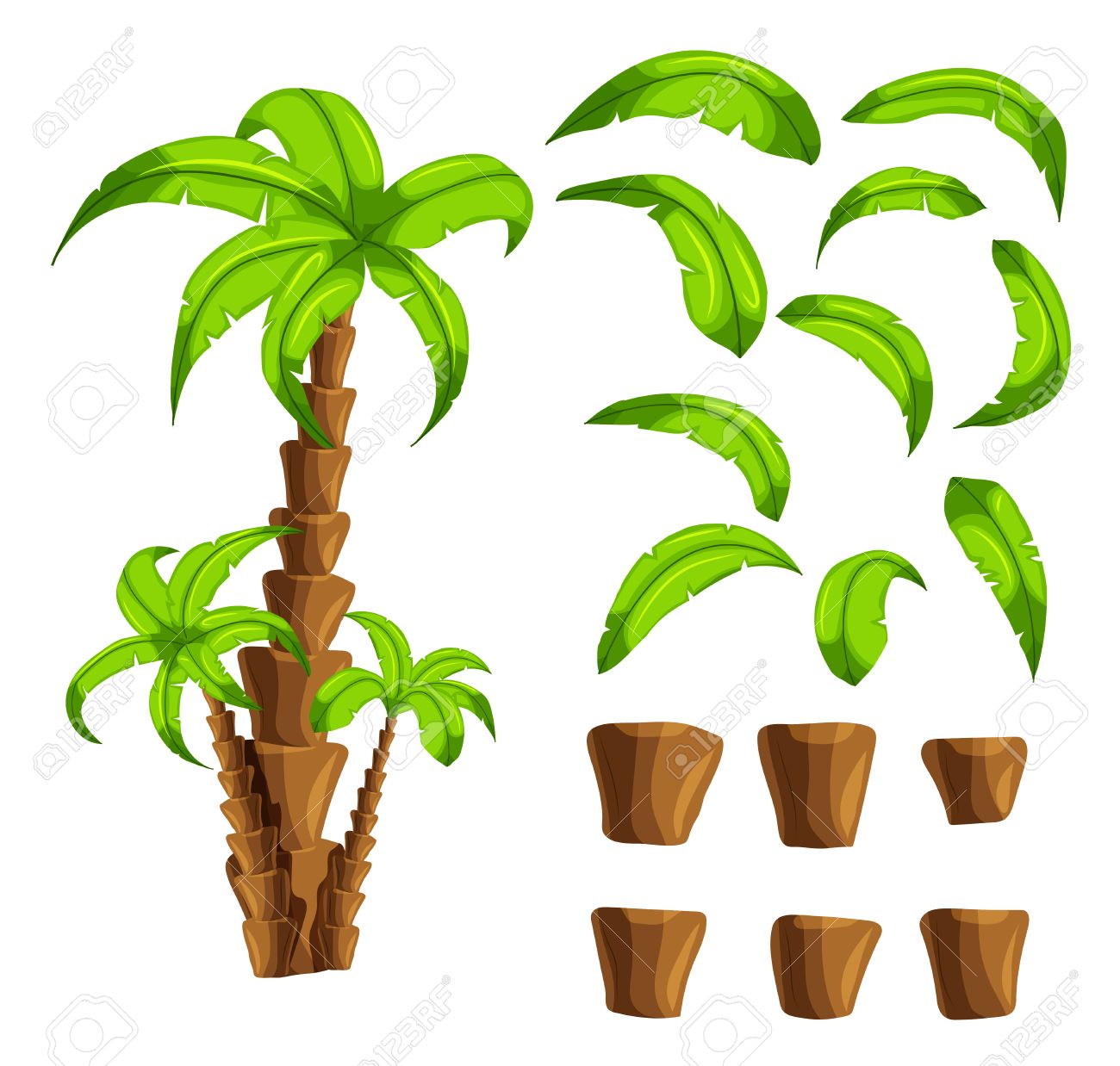1300x1238 Cartoon Elements The Palm Trees On A White Background. Set