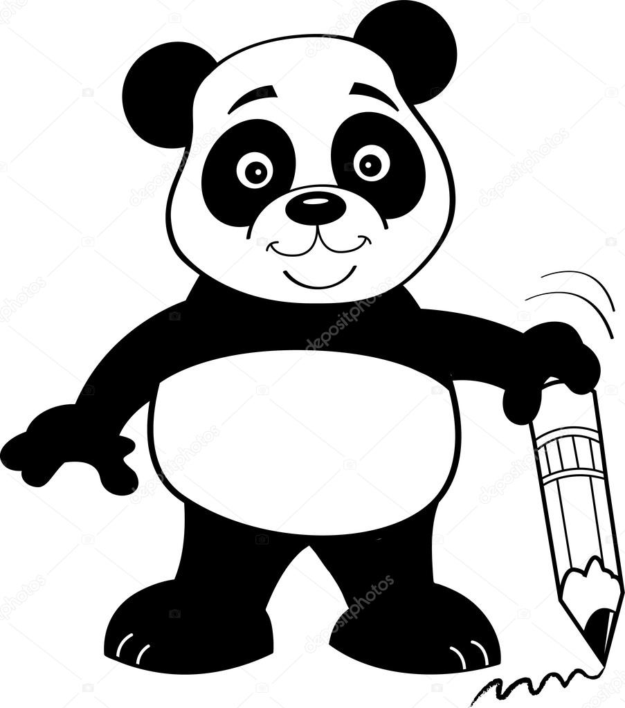 903x1023 Cartoon Panda Bear Holding A Pencil. Stock Vector Kenbenner