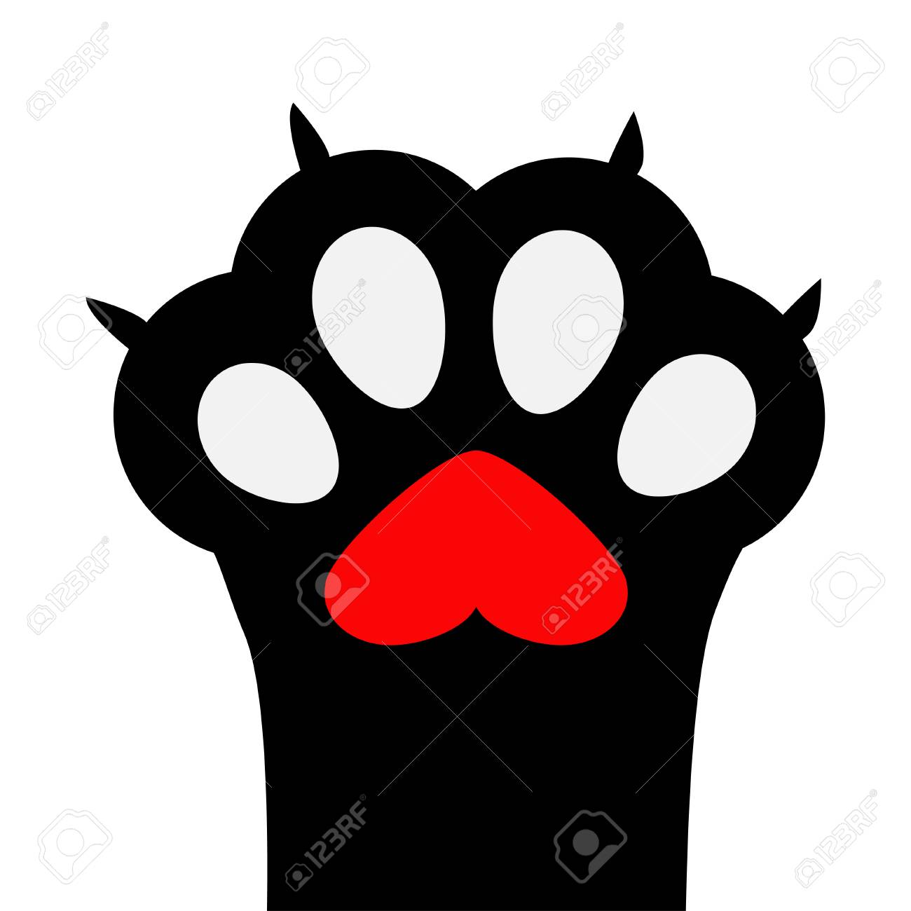 1300x1300 Big Black Cat Paw Print Leg Foot With Nail Claw. Red Heart Sign