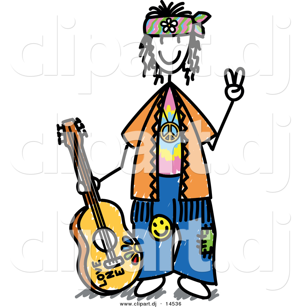 1024x1044 Vector Clipart Of A Happy Hippie Stick Figure Guy With A Guitar