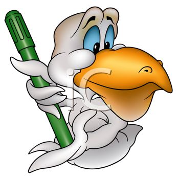 350x350 Royalty Free Clipart Image Cartoon Pelican Writing With A Felt Pen