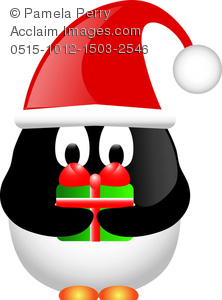 222x300 Art Image Of A Cute Cartoon Penguin Holding A Christmas Gift
