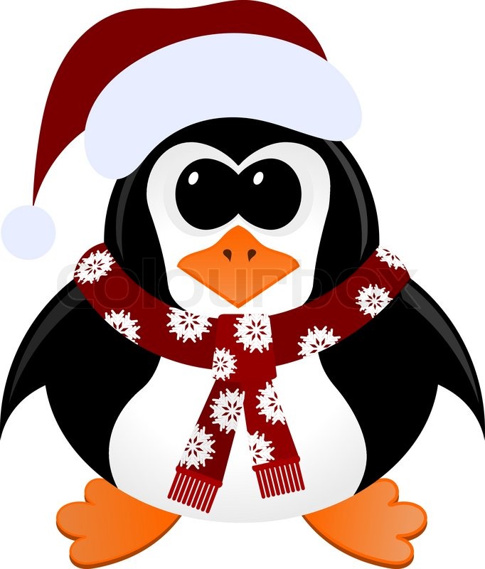 682x800 Cartoon Penguin With Christmas Hat And Scarf Stock Vector