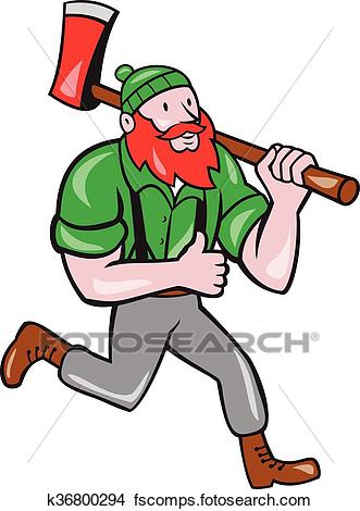 331x470 Clipart Of Paul Bunyan Lumberjack Axe Running Cartoon K36800294