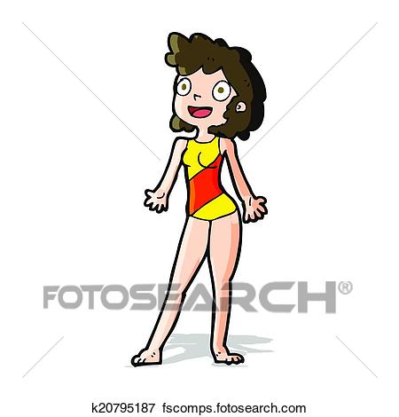 450x470 Clip Art Of Cartoon Woman In Swimming Costume K20795187