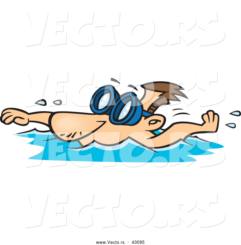 1024x1044 Vector Of A Cartoon Man Swimming With Goggles Over His Eyes By